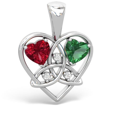 Lab Ruby Lab Created Ruby with Lab Created Emerald Celtic Trinity Heart pendant Pendant