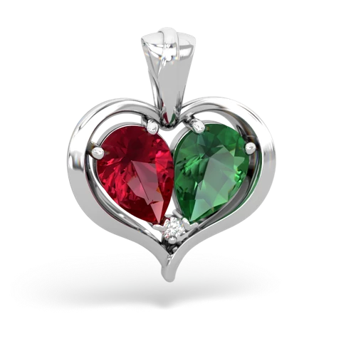 lab ruby-lab emerald half heart whole pendant