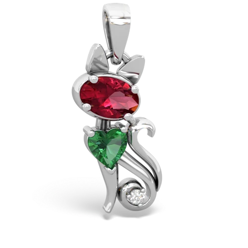 Lab Ruby Lab Created Ruby with Lab Created Emerald Kitten pendant Pendant