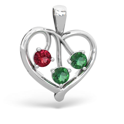 Lab Ruby Lab Created Ruby with Lab Created Emerald and  Glowing Heart pendant Pendant