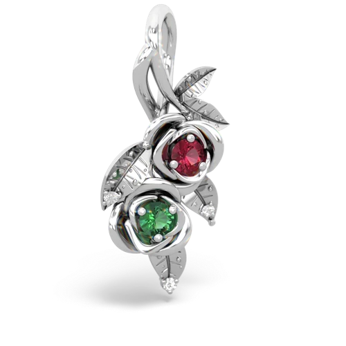 Lab Ruby Lab Created Ruby with Lab Created Emerald Rose Vine pendant Pendant