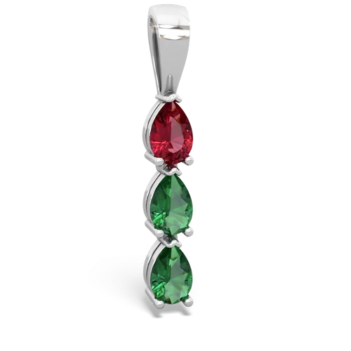 Lab Ruby Lab Created Ruby with Lab Created Emerald and  Three Stone pendant Pendant