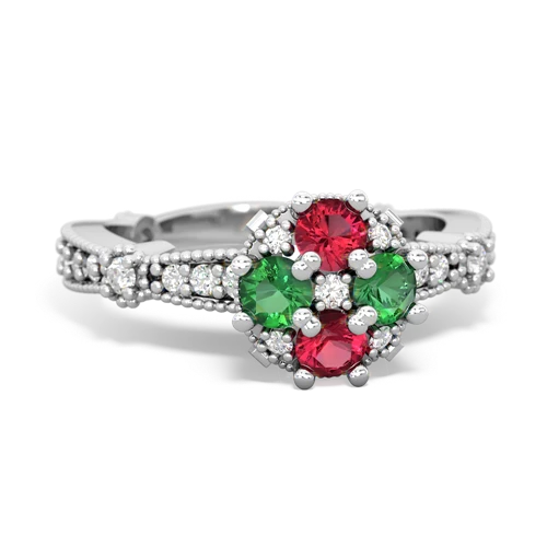 Lab Ruby Lab Created Ruby with Lab Created Emerald Milgrain Antique Style ring Ring