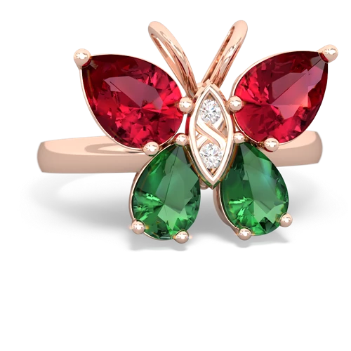lab ruby-lab emerald butterfly ring