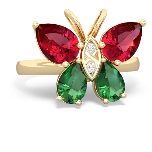 lab ruby-lab emerald butterfly ring