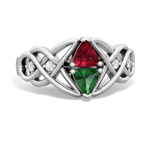 Lab Ruby Lab Created Ruby with Lab Created Emerald Keepsake Celtic Knot ring Ring