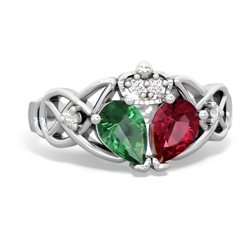 Lab Ruby Lab Created Ruby with Lab Created Emerald Two Stone Claddagh ring Ring