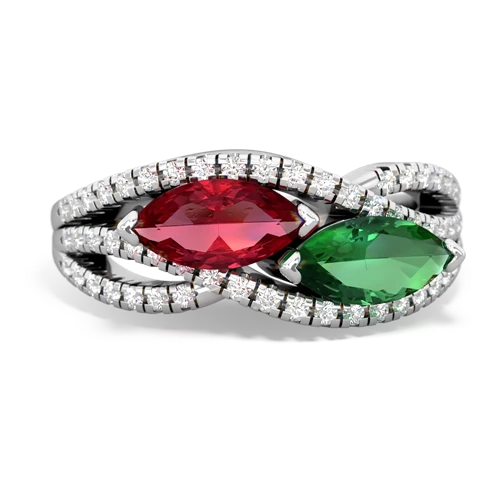 Lab Ruby Lab Created Ruby with Lab Created Emerald Diamond Rivers ring Ring