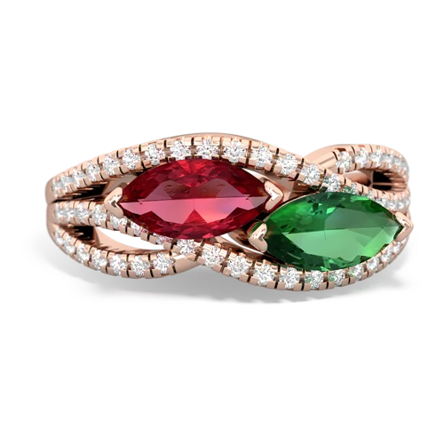 lab ruby-lab emerald double heart ring