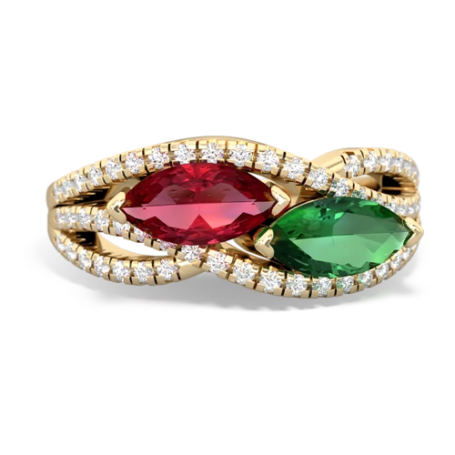 lab ruby-lab emerald double heart ring