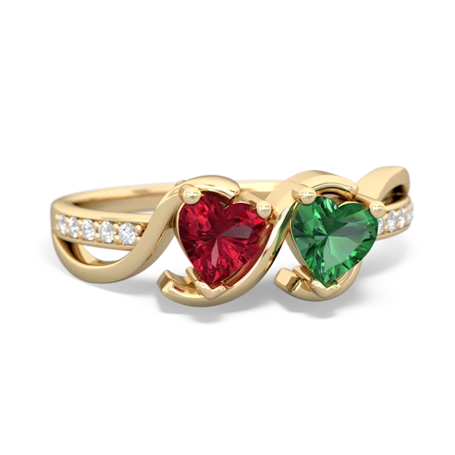 lab ruby-lab emerald double heart ring