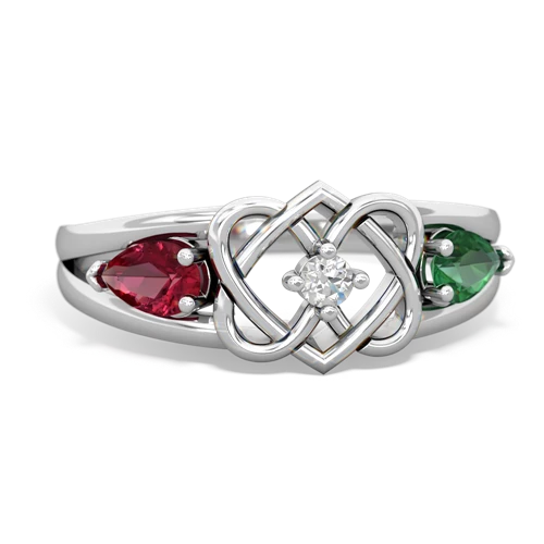 Lab Ruby Lab Created Ruby with Lab Created Emerald Hearts Intertwined ring Ring
