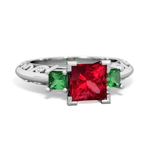 Lab Ruby Lab Created Ruby with Lab Created Emerald and Genuine Garnet Art Deco ring Ring