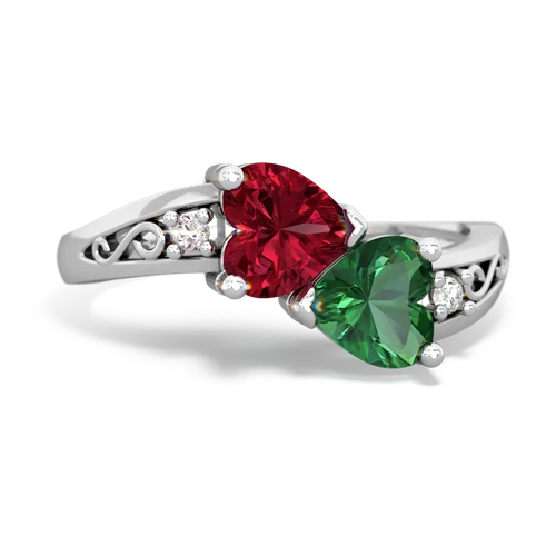 Lab Ruby Lab Created Ruby with Lab Created Emerald Snuggling Hearts ring Ring