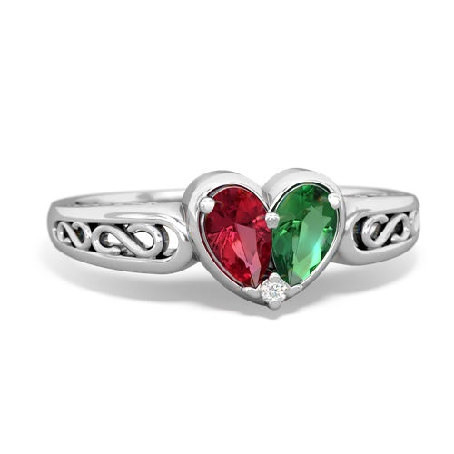 Lab Ruby Lab Created Ruby with Lab Created Emerald filligree Heart ring Ring