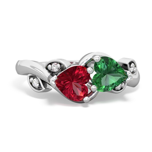 Lab Ruby Lab Created Ruby with Lab Created Emerald Floral Elegance ring Ring