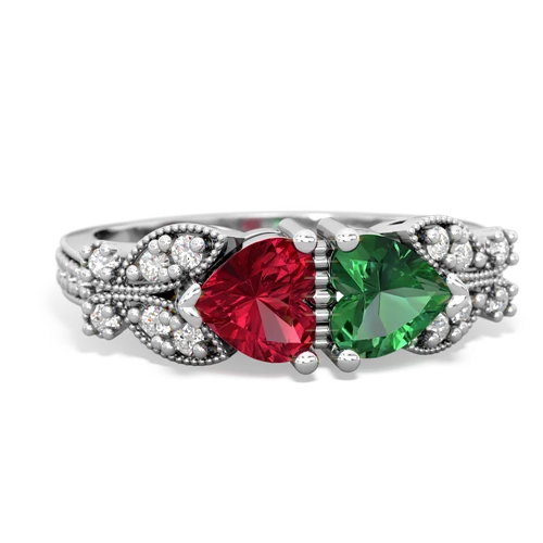 Lab Ruby Lab Created Ruby with Lab Created Emerald Diamond Butterflies ring Ring