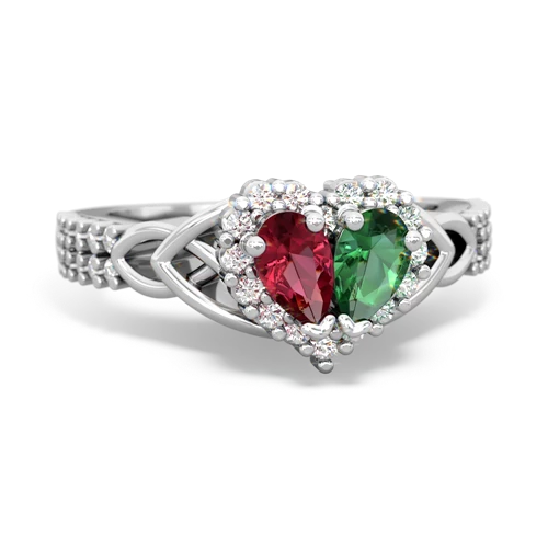 Lab Ruby Lab Created Ruby with Lab Created Emerald Celtic Knot Engagement ring Ring