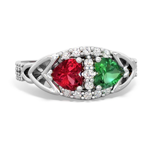 Lab Ruby Lab Created Ruby with Lab Created Emerald Celtic Knot Engagement ring Ring