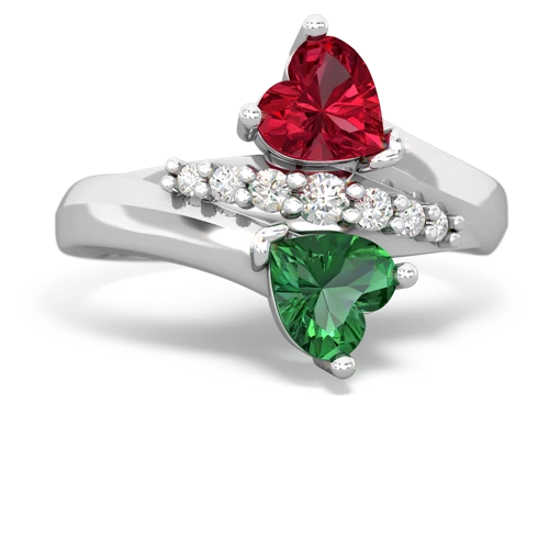 Lab Ruby Lab Created Ruby with Lab Created Emerald Heart to Heart Bypass ring Ring