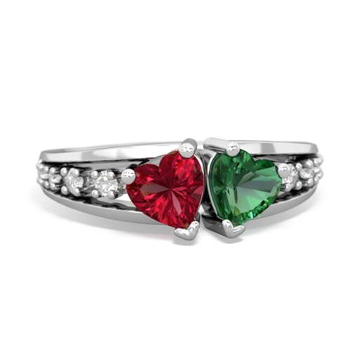 Lab Ruby Lab Created Ruby with Lab Created Emerald Heart to Heart ring Ring