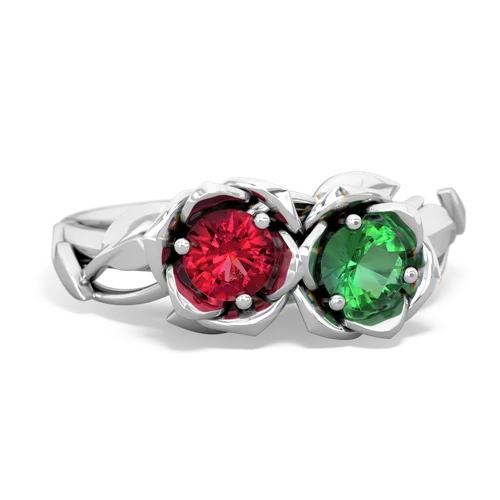 Lab Ruby Lab Created Ruby with Lab Created Emerald Rose Garden ring Ring