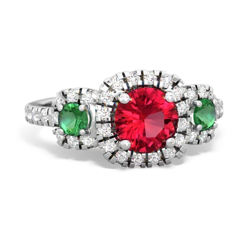 Lab Ruby Lab Created Ruby with Lab Created Emerald and  Regal Halo ring Ring