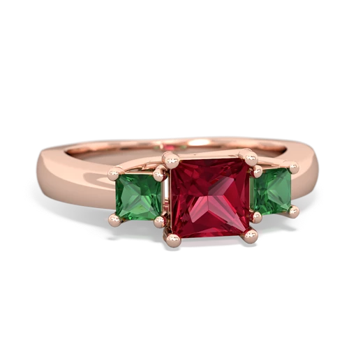 Lab Ruby Lab Created Ruby with Lab Created Emerald and Genuine London Blue Topaz Three Stone Trellis ring Ring