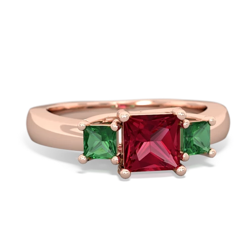 Lab Ruby Lab Created Ruby with Lab Created Emerald and Genuine Aquamarine Three Stone Trellis ring Ring