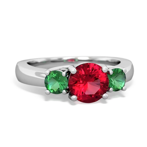Lab Ruby Lab Created Ruby with Lab Created Emerald and Genuine Aquamarine Three Stone Trellis ring Ring