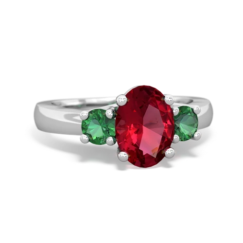Lab Ruby Lab Created Ruby with Lab Created Emerald Three Stone Trellis ring Ring