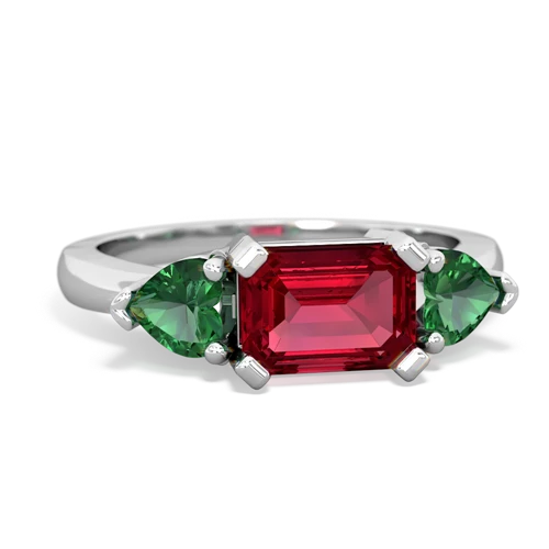 Lab Ruby Lab Created Ruby with Lab Created Emerald and Genuine White Topaz Three Stone ring Ring