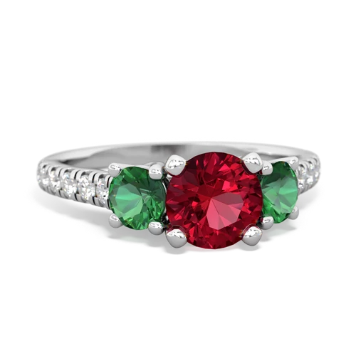 Lab Ruby Lab Created Ruby with Lab Created Emerald and Genuine Fire Opal Pave Trellis ring Ring
