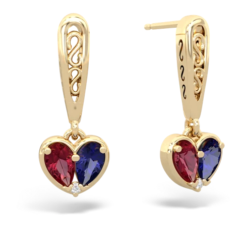 lab ruby-lab sapphire filligree earrings