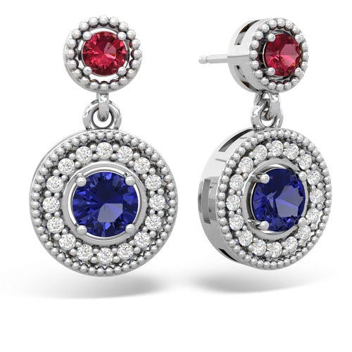 lab ruby-lab sapphire halo earrings