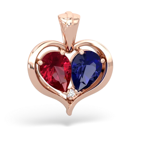 lab ruby-lab sapphire half heart whole pendant