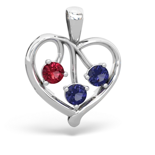 Lab Created Ruby with Lab Created Sapphire and Lab Created Pink Sapphire Glowing Heart pendant