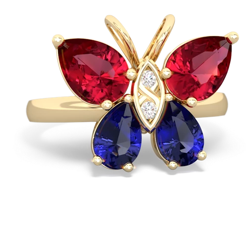 lab ruby-lab sapphire butterfly ring