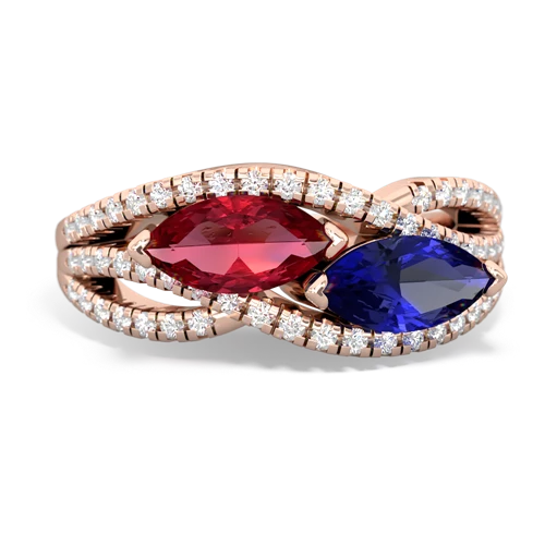 lab ruby-lab sapphire double heart ring