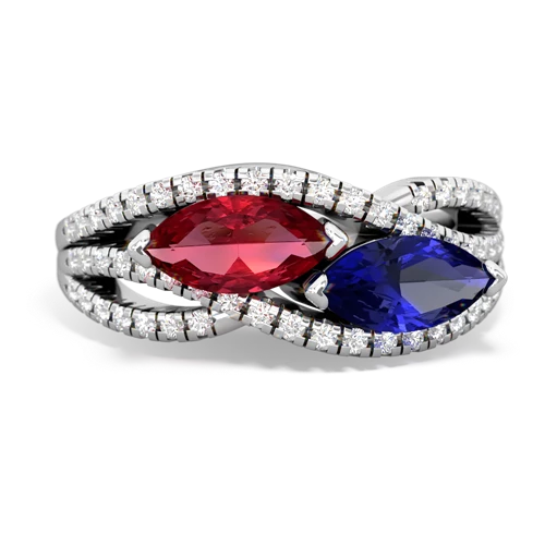 lab ruby-lab sapphire double heart ring