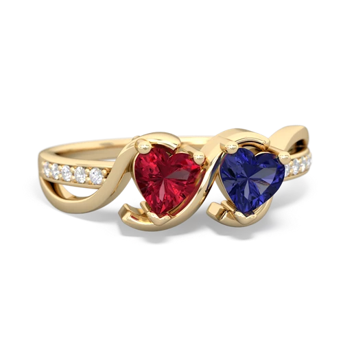 lab ruby-lab sapphire double heart ring