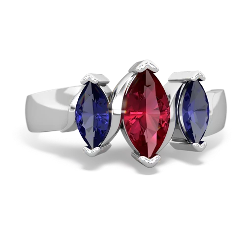 Lab Ruby Lab Created Ruby with Lab Created Sapphire and Genuine London Blue Topaz Three Peeks ring Ring