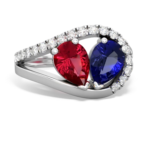 lab ruby-lab sapphire pave heart ring