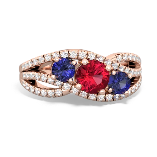 lab ruby-lab sapphire three stone pave ring