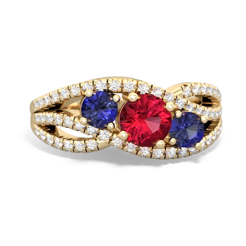 lab ruby-lab sapphire three stone pave ring