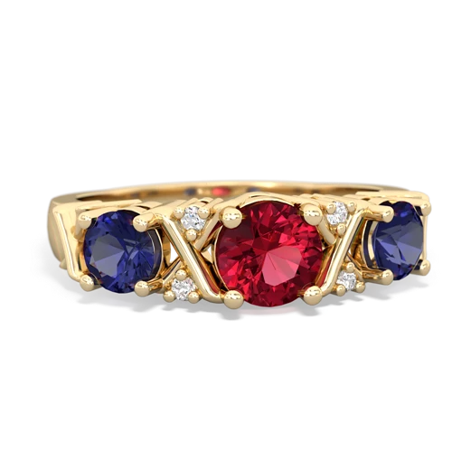 Lab Created Ruby with Lab Created Sapphire and Lab Created Pink Sapphire Hugs and Kisses ring