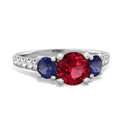 Lab Created Ruby with Lab Created Sapphire and Lab Created Pink Sapphire Pave Trellis ring