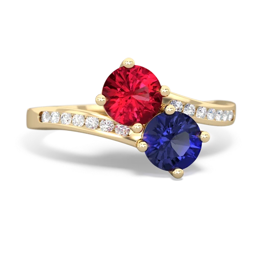 lab ruby-lab sapphire two stone channel ring