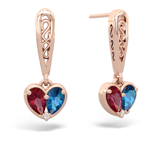 lab ruby-london topaz filligree earrings