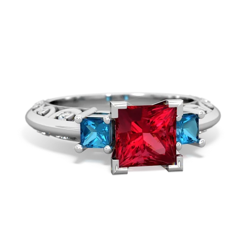 Lab Ruby Lab Created Ruby with Genuine London Blue Topaz and Genuine Pink Tourmaline Art Deco ring Ring